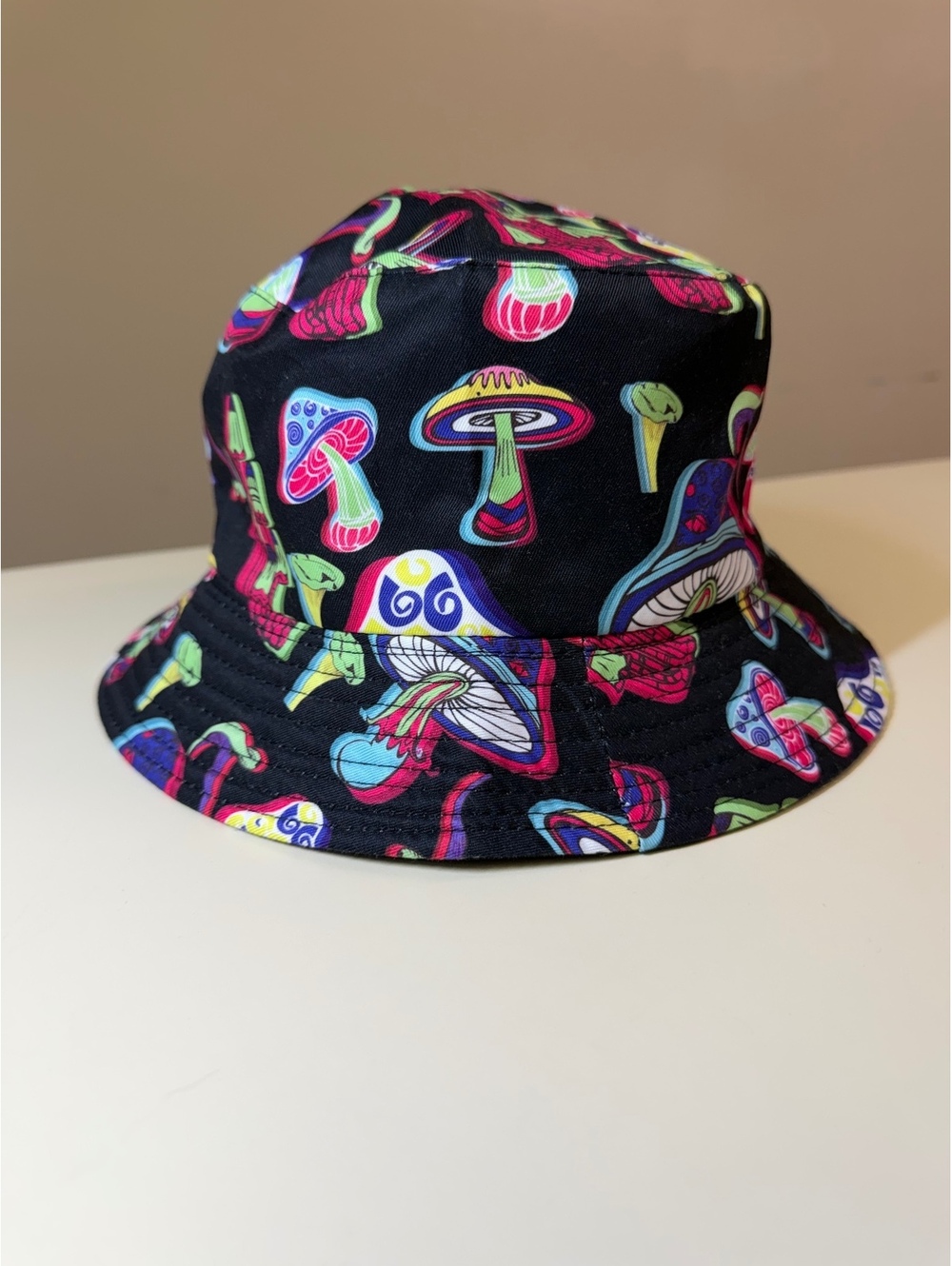 Unisex Black Bucket Hat with Colorful Mushroom Print